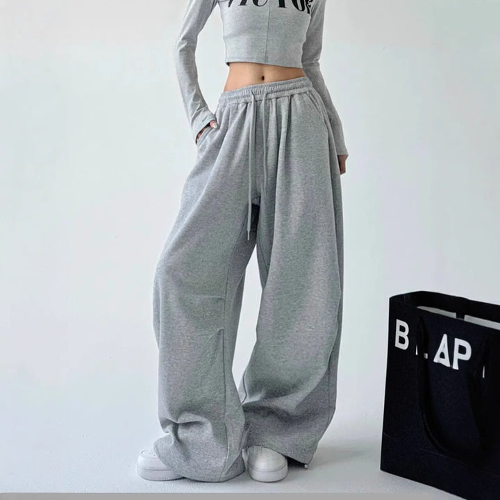 Damen weit geschnittene High-Waist Loungehose mit elastischem Bund, Tunnelzug und seitlichen Eingrifftaschen – Avélisse