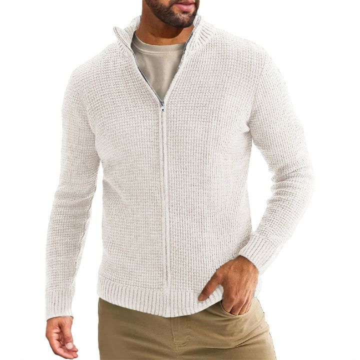 Herren Reißverschluss-Strickjacke mit Waffelstruktur und Stehkragen Echo Archiv