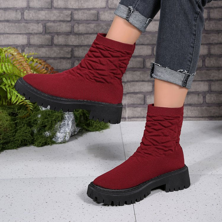 Damen Strick‑Sock‑Boots mit elastischem Schaft und grober Lug‑Sohle Echo Archiv