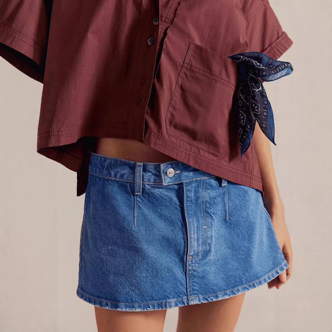 Damen Denim-Minirock mit fransigem Saum und lässigem Schnitt Echo Archiv