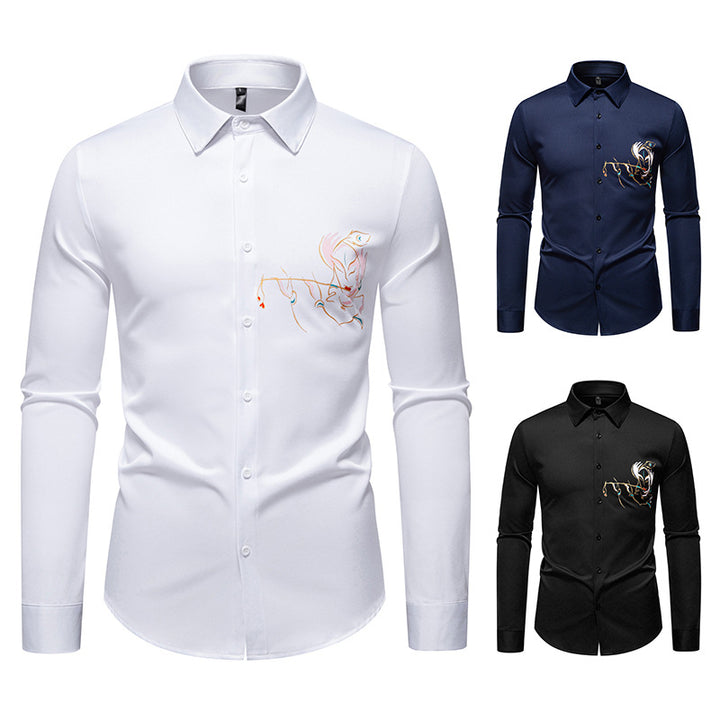 Herren Slim-Fit Businesshemd mit aufwendiger Bruststickerei und Kentkragen Echo Archiv