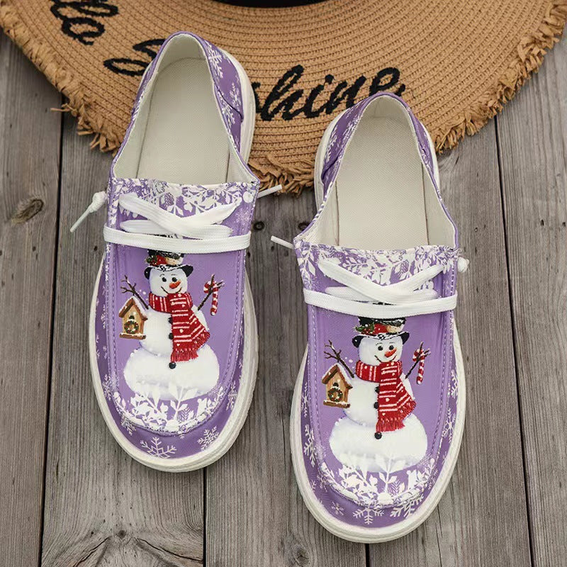 Damen Canvas‑Sneaker mit festlichem Schneemann‑Print, gepolstertem Komfortfußbett und rutschfester Gummisohle Echo Archiv