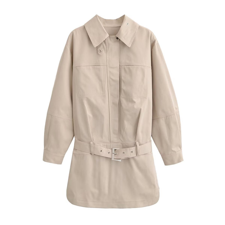 Damen Oversized Hemdblusenjacke mit Taillengürtel und verdeckter Knopfleiste Echo Archiv