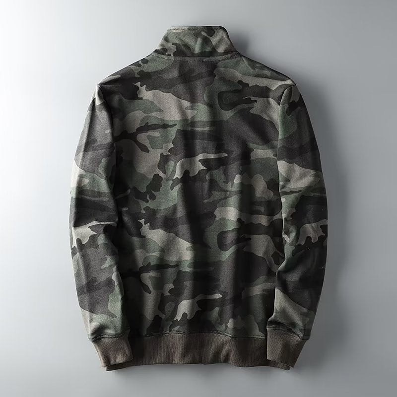 Herren Camouflage Baumwoll‑Fleece‑Zipjacke mit Stehkragen und Rippbündchen Echoarchiv