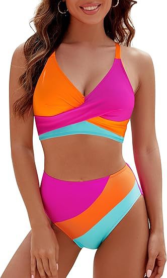 Damen Hoch tailliertes Bikini-Set mit modischem Wickeloberteil Echo Archiv