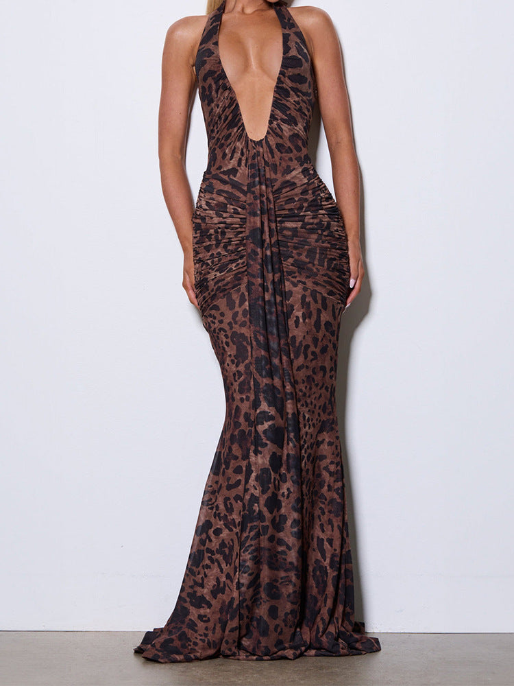 Damen Elegantes Glamour-Kleid mit tiefem V-Ausschnitt und Raffung Echo Archiv