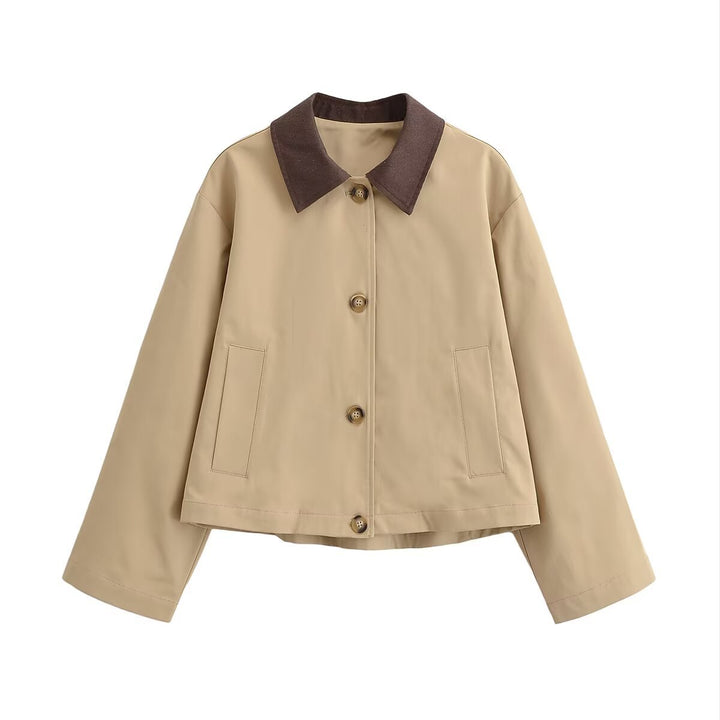 Damen Kurz geschnittene Blousonjacke mit Kontrastkragen und legerer Boxy-Silhouette Echo Archiv