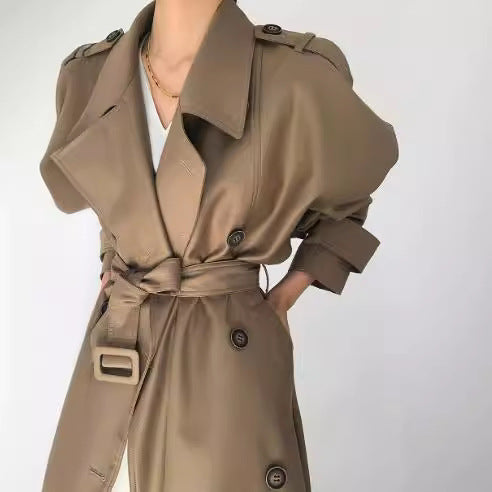 Damen Modische Kunstleder-Trenchcoat Echoarchiv