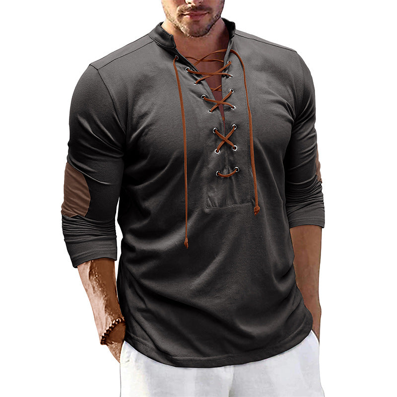 Herren Langarm-Henley-Shirt mit trendiger Schnürung und modischen Details Echoarchiv