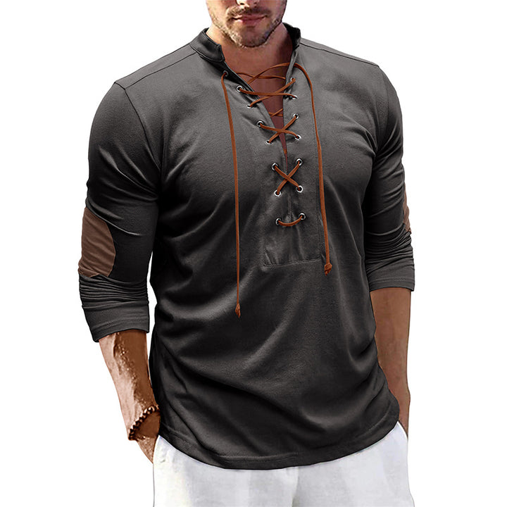 Herren Langarmshirt mit Latzkordel und Kontrastärmeln Echoarchiv
