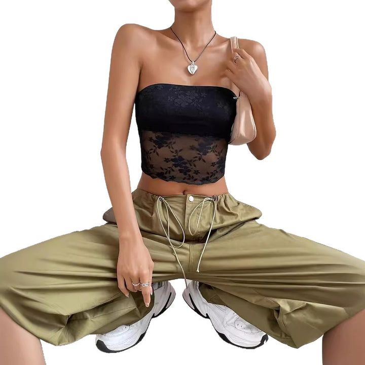 Damen transparente Crop-Top mit floralen Details Echo Archiv