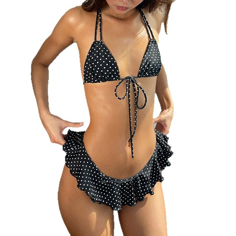 Damen verspieltes Triangel-Bikini-Set mit Rüschensaum und Bindebändern Echo Archiv