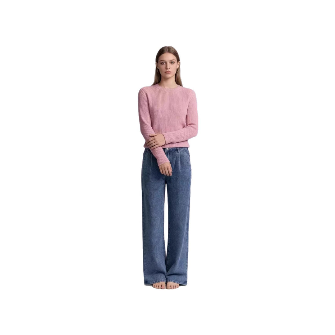 Damen nan hochgeschnittene Bundfalten-Weitbein-Jeans mit hohem Bund und Gürtelschlaufen Echo Archiv