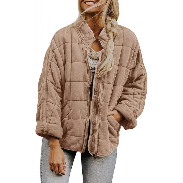 Damen Steppjacke im Oversized Schnitt mit Stehkragen und verdecktem Reißverschluss – Célinea