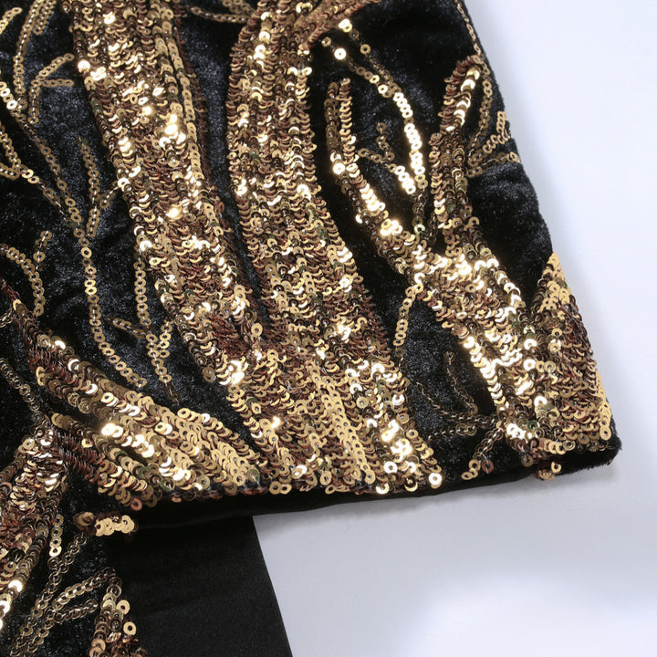 Herren luxuriöser Pailletten-Smokingblazer mit floralem Design Echoarchiv
