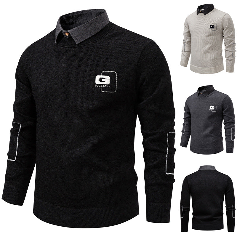 Herren eleganter Pullover mit Kragen und feinem Strickmuster Echoarchiv