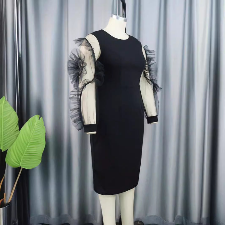 Damen Etuikleid mit voluminösen transparenten Puffärmeln Echo Archiv