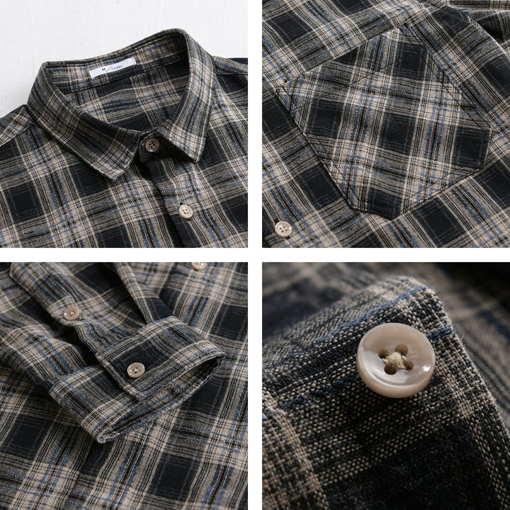Herren Kariertes Flanell-Überhemd im Vintage‑Look mit aufgesetzter Brusttasche und legerer Passform Echoarchiv
