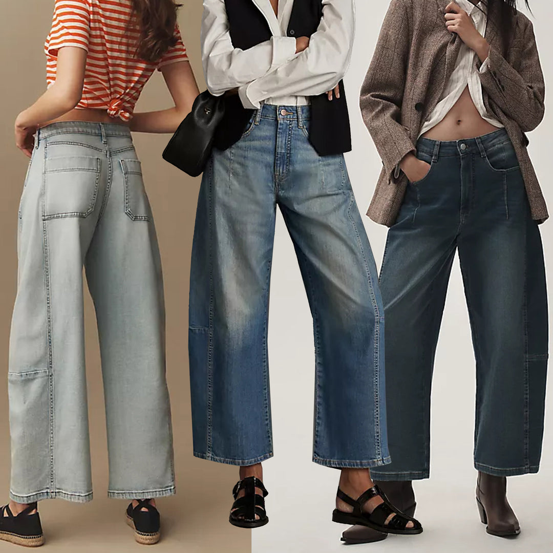 Damen nan hochgeschnittene weite Culotte-Jeans mit verkürzter Länge und dekorativen Nahtdetails Echo Archiv
