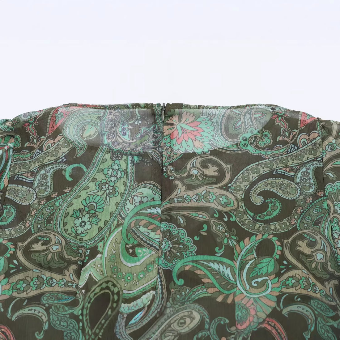 Damen Maxikleid mit Paisley-Print, transparentem Chiffon und Ballonärmeln Echoarchiv