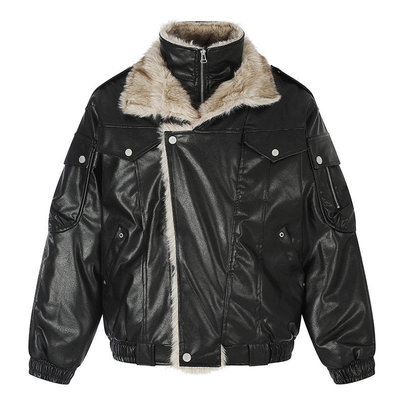 Damen Oversize Kunstleder-Fliegerjacke mit Teddyfutter und Stehkragen Echoarchiv