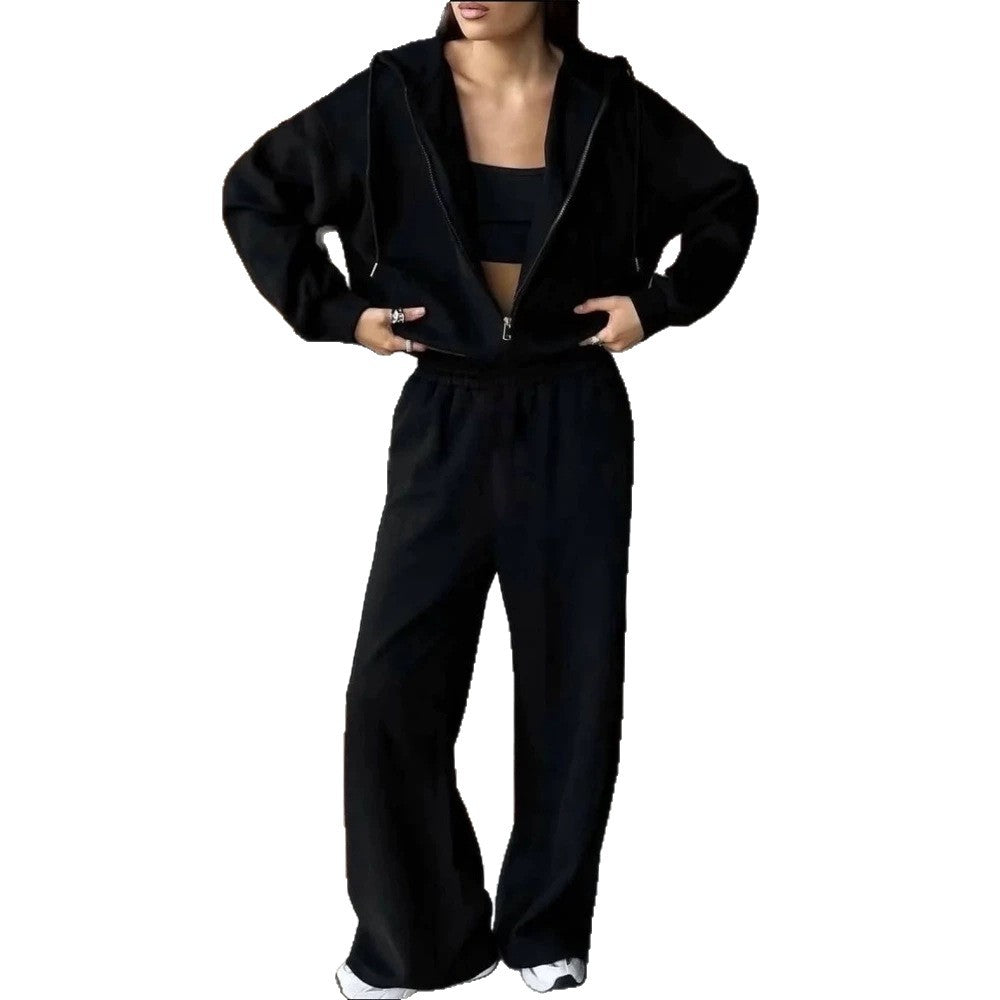 Damen Lässiges Kapuzen‑Sweatset mit Reißverschluss und weitem Jogger‑Schnitt Echoarchiv