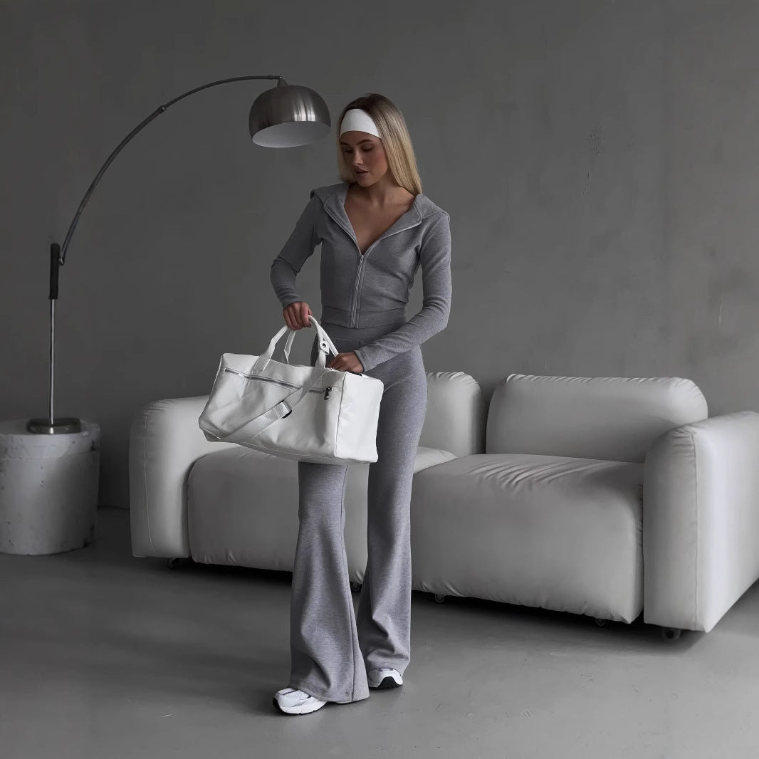 Damen figurformendes Set aus taillierter Reißverschlussjacke und High-Waist-Leggings – Avérine