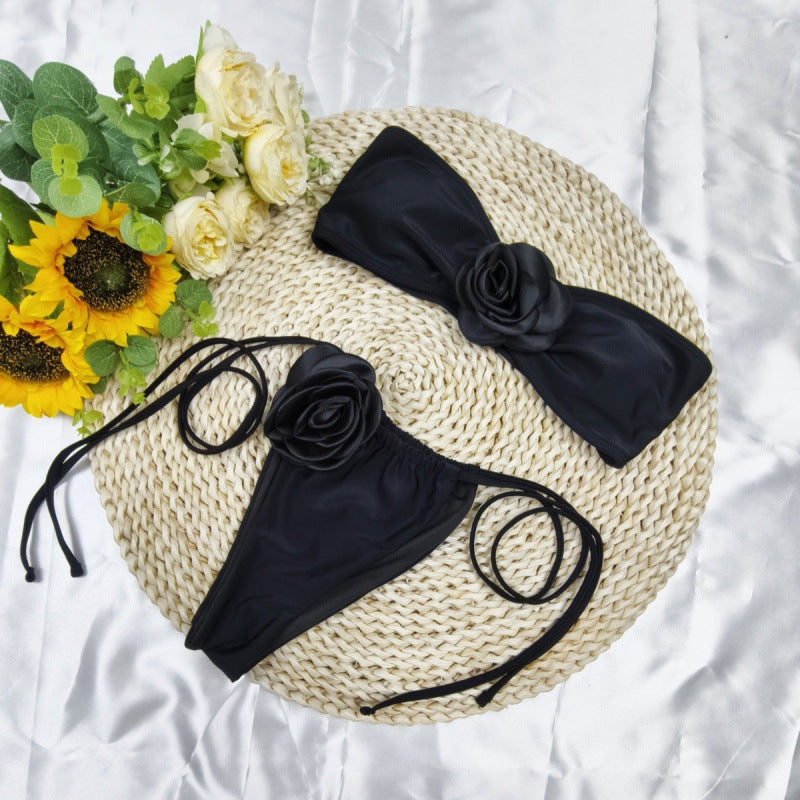 Damen Bandeau-Bikini mit floralem Akzent und verstellbaren Trägern Echo Archiv