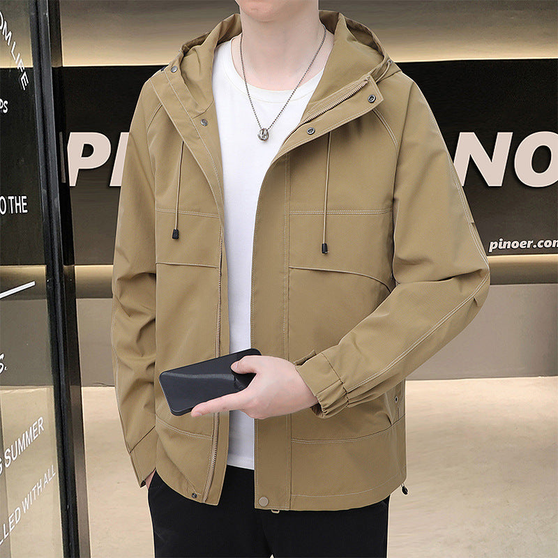 Herren Leichte Übergangsjacke mit funktionalen Taschen und verstellbarem Kapuzendeckel Echoarchiv