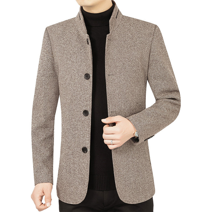 Herren Moderner taillierter Mantel mit Stehkragen und Knopfleiste aus Wollmix – Montevé