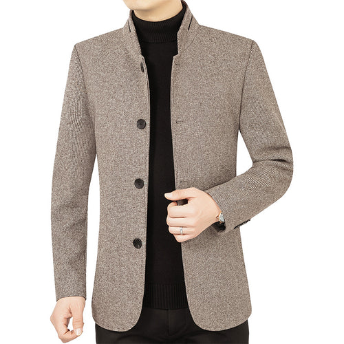 Herren Moderner taillierter Mantel mit Stehkragen und Knopfleiste aus Wollmix – Montevé