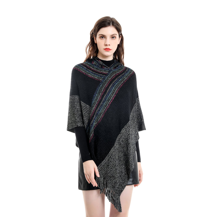 Damen Kapuzen-Poncho im Grobstrick mit Fransensaum Echo Archiv