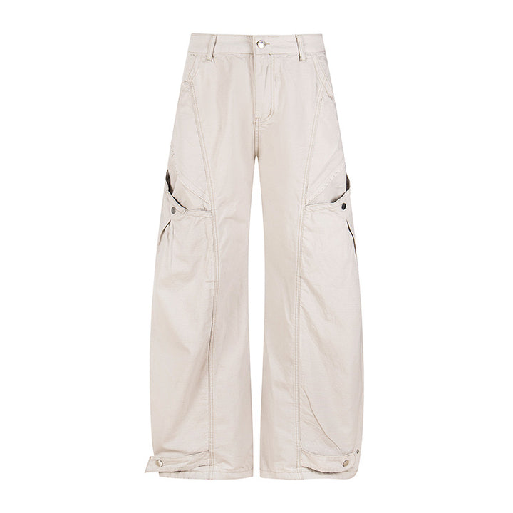 Damen Weite Cargo-Palazzo-Hose mit hohem Bund, großen Klappentaschen und verstellbarem Saum Echoarchiv