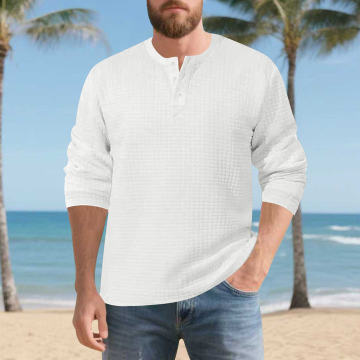 Herren Langarm Henley-Shirt aus komfortablem Waffelmaterial mit Knopfleiste Echoarchiv