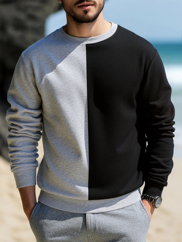 Herren Sweatshirt mit zweifarbiger Blockoptik, Rundhals & weichem Baumwoll‑Mix Echo Archiv