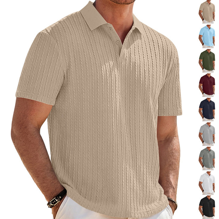 Herren Feinstrick-Polo mit strukturiertem Zopfmuster und weichem Baumwollmix – Cavello