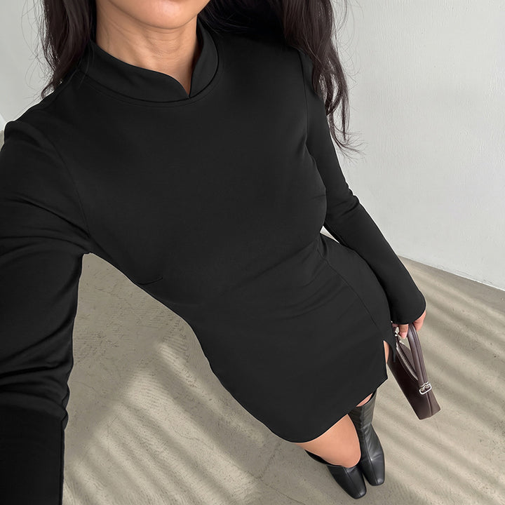 Damen Elegantes Kleid mit Stehkragen und langem Arm Echo Archiv