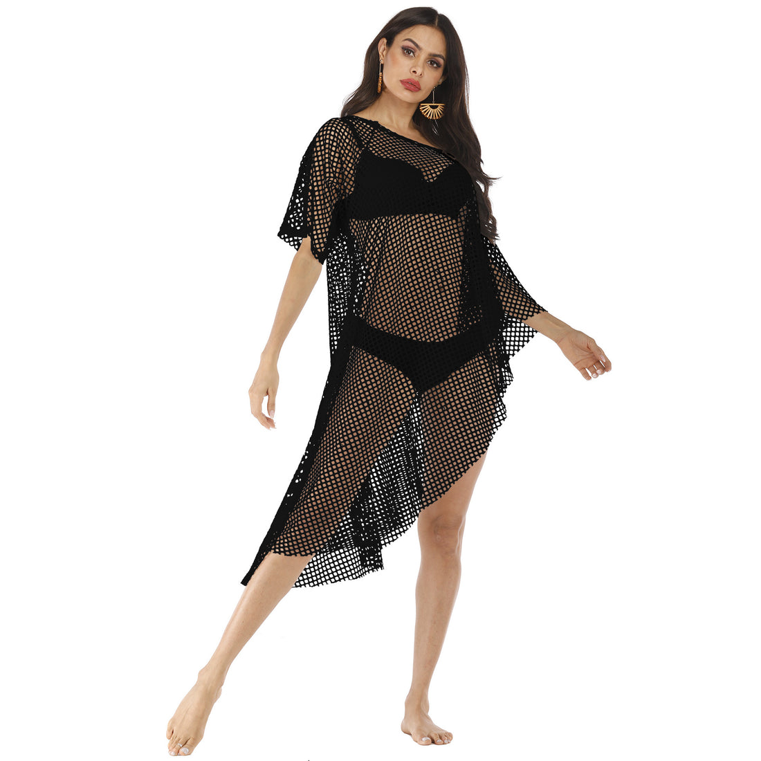 Damen lässiger Netz-Strandüberwurf mit asymmetrischem Schnitt – Avérine