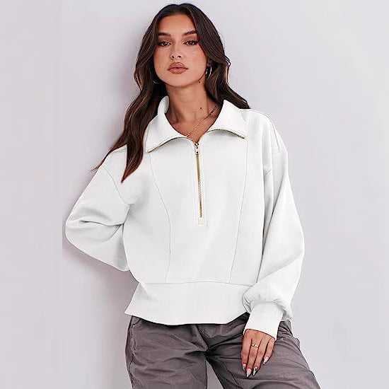 Damen Halb-Zip Kragen Entspannt Sweatshirt Pullover mit Rippbund und -manschetten Echoarchiv