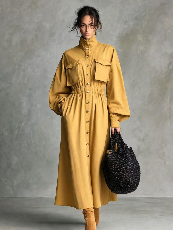 Damen Elegantes Hemdkleid mit Taschen und Taillengürtel Echo Archiv