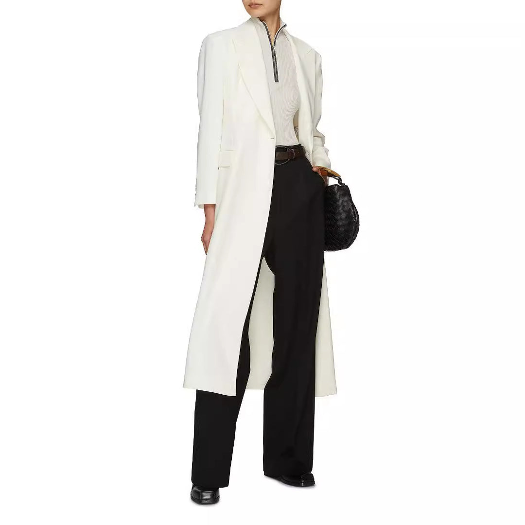 Damen Bodenlanger Schnittblazer-Mantel mit strukturierter Tailoring‑Silhouette Echoarchiv