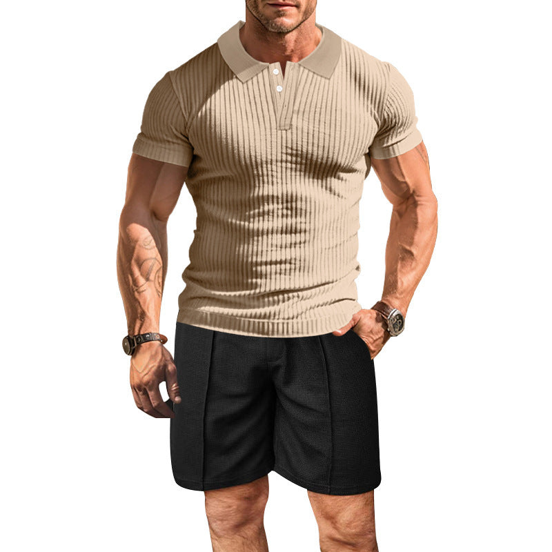 Herren modisches Polohemd mit strukturiertem Design und komfortablen Shorts Echoarchiv