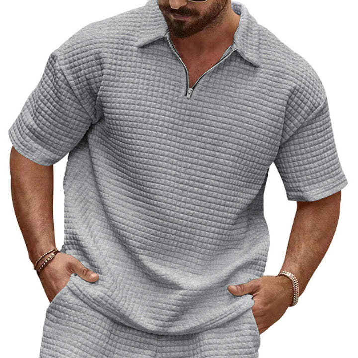 Herren Kurzarm-Henley-T-Shirt mit strukturiertem Design und modischem Kragen Echoarchiv