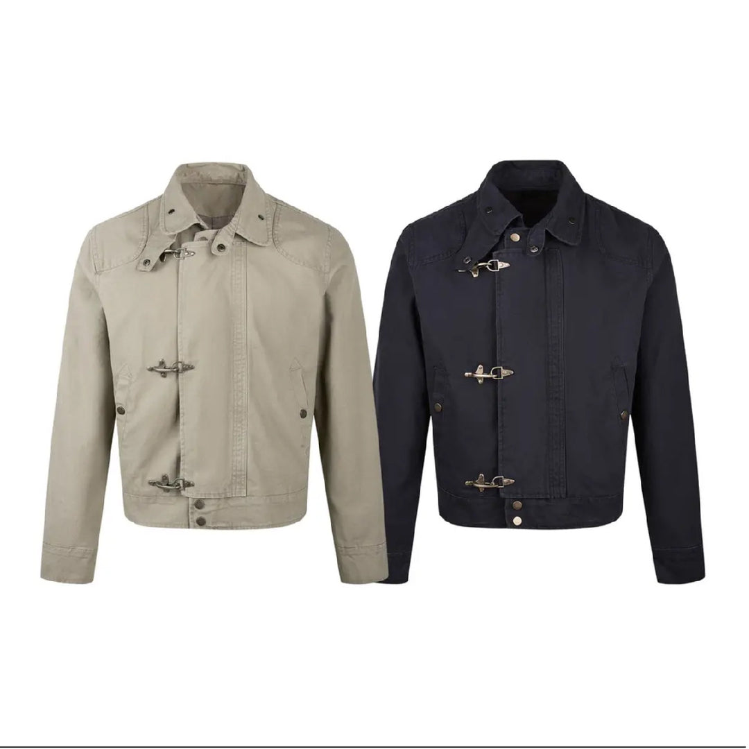 Herren modische Kurzjacke mit innovativen Schnallen und praktischem hochgeschlossenem Kragen Echoarchiv