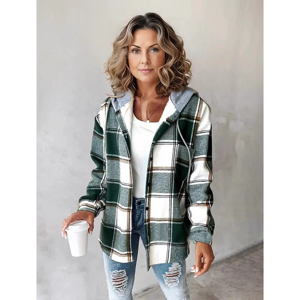 Damen Kapuzencardigan mit Streifen und Druckknopfblende Echoarchiv