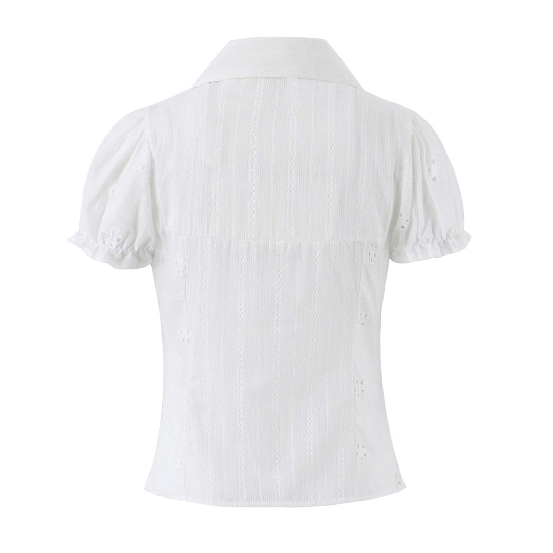Damen Broderie-Anglaise Bluse mit Puffärmeln, Taillenbetonung und vorderer Bindung Echo Archiv