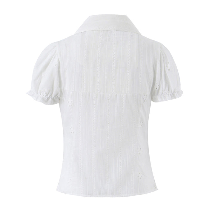 Damen Broderie-Anglaise Bluse mit Puffärmeln, Taillenbetonung und vorderer Bindung Echo Archiv
