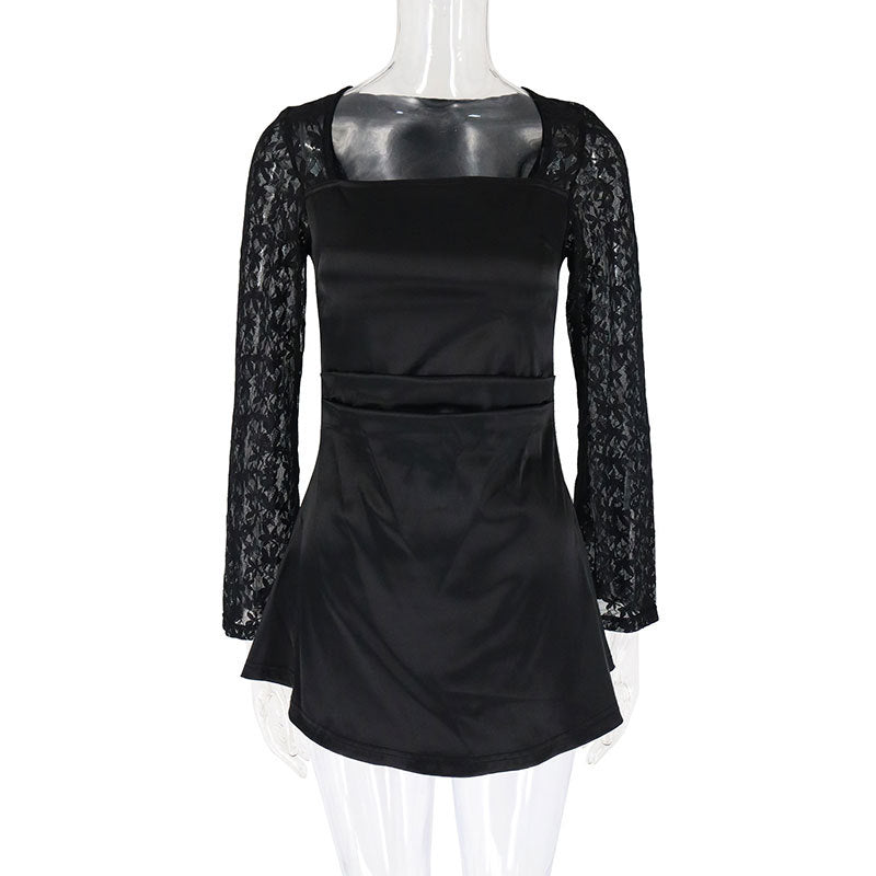 Damen Elegantes Kleid mit Spitzenärmel und fließendem Rock Echo Archiv