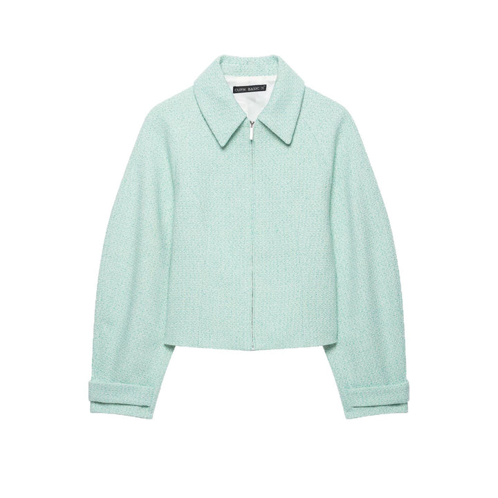 Damen Kurzjacke im Bouclé‑Mix mit verdecktem Reißverschluss und Hemdkragen Echoarchiv