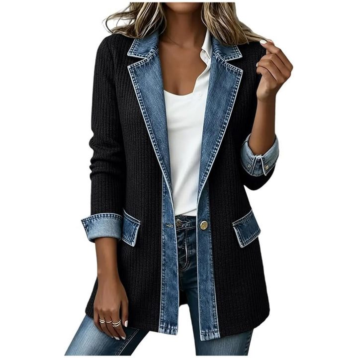 Damen Strickblazer mit Jeansbesatz und tailliertem Schnitt Echo Archiv